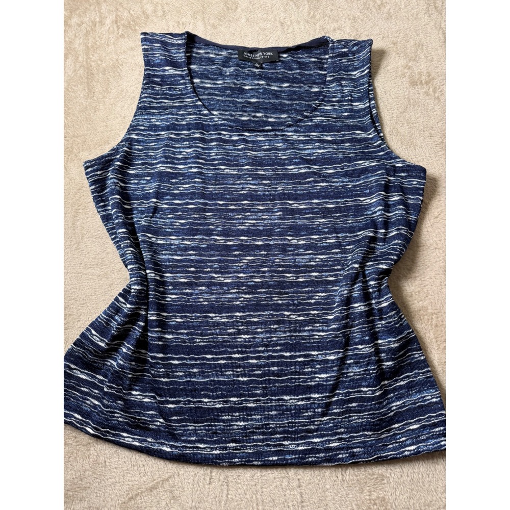Jones New York Collection Navy Textured Knit Sleeveless Top PL Layer Basics